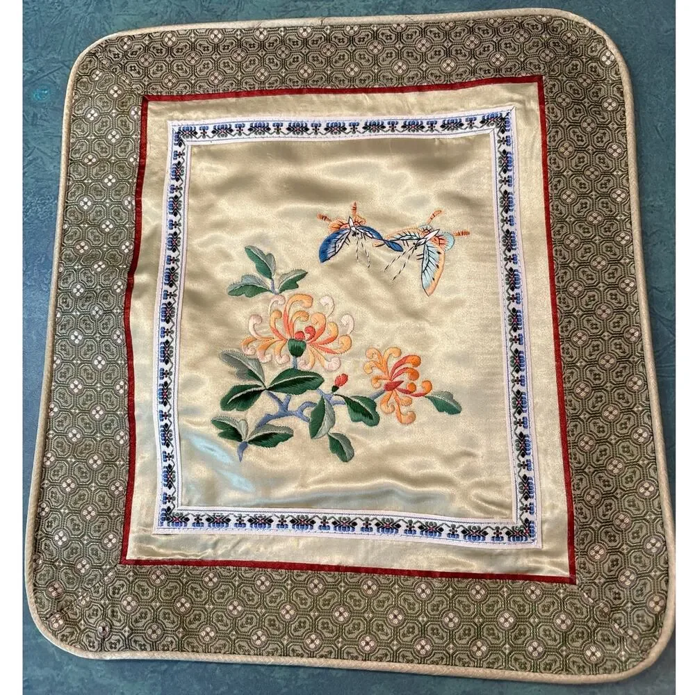 Toss pillow cover silky rayon satin hand embroidery golden square zips closed
